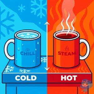 Side-by-side mug temperature change minimal illustration